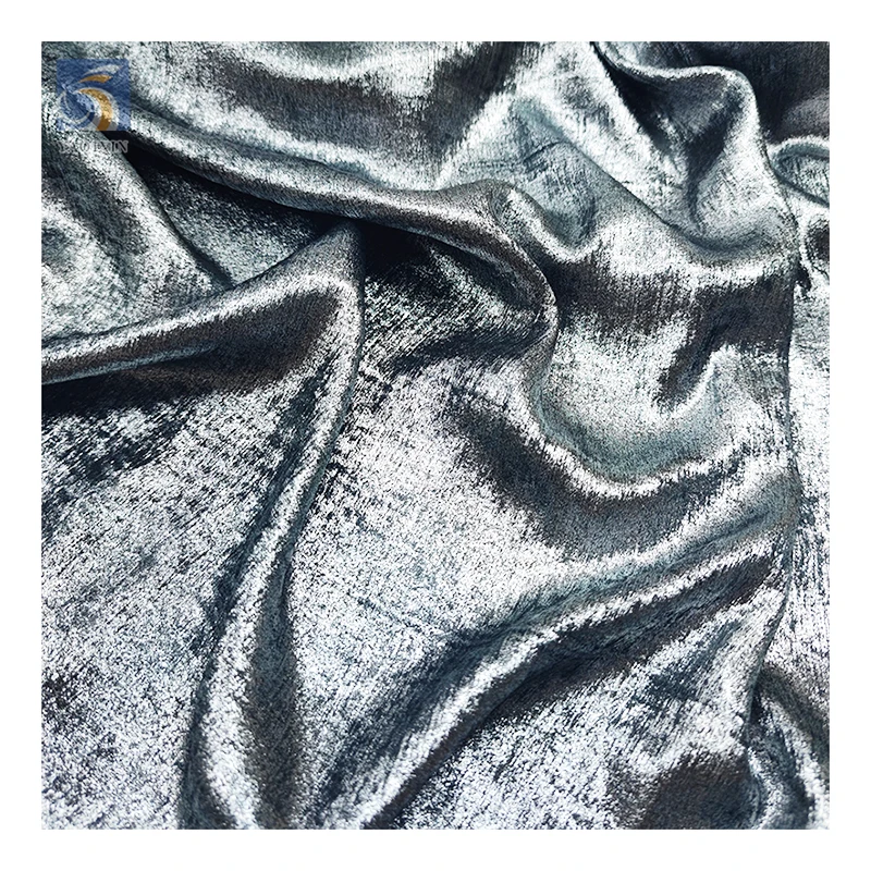 Luxury Glossy Shiny Satin Velvet Fabric for Party Dress Gold Silver Foil Shining Polyester Velvet Chiffon Fabric - 图片 3