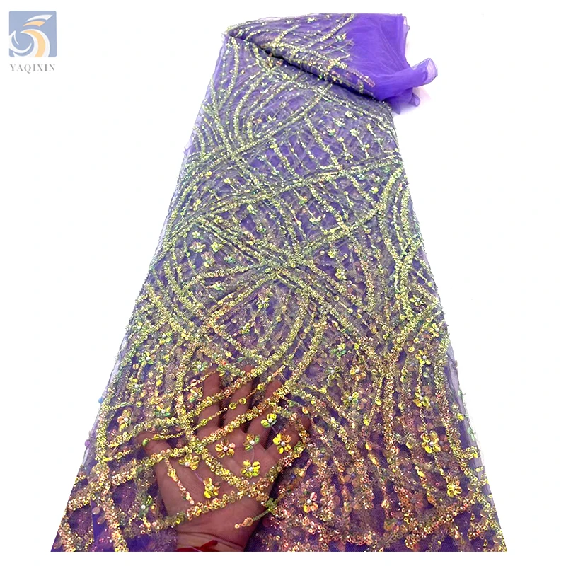French Laces Fabrics High Quality Tulle Embroidery Golden Floral Fabric African Shiny Glitter Tassel Lace Fabric - 图片 4