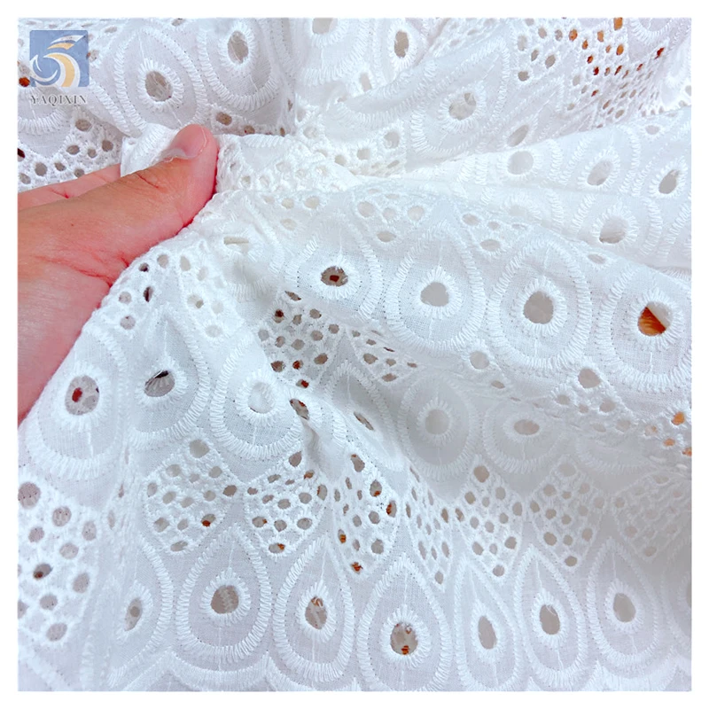 White Dry Lace Fabric 100 Cotton Lace Fabric for African Wedding Eyelet Embroidery Cotton Swiss Voile Lace Fabric - 图片 3