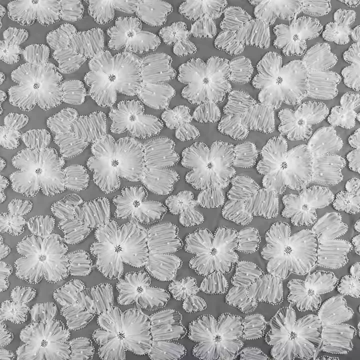 YX2284-2 High Quality White Polyester Embroidery Tulle Fabric Mesh 5 Yards for Lace Flowers Beads Pearl Embroidery Fabric - 图片 6