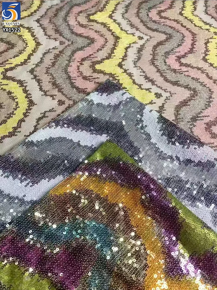 YX1522 220gsm High Shine Multicolor Wave Embroidered Sequin Fabric for Fashion Skirt and Party Dress Trendy Garments - 图片 2