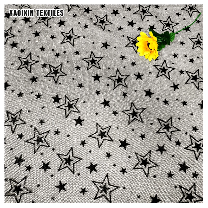 Free Samples Black Star Flocking Tulle Mesh Lace Fabric Glitter Polyester Material with Pattern Design for Girls' Garments - 图片 4
