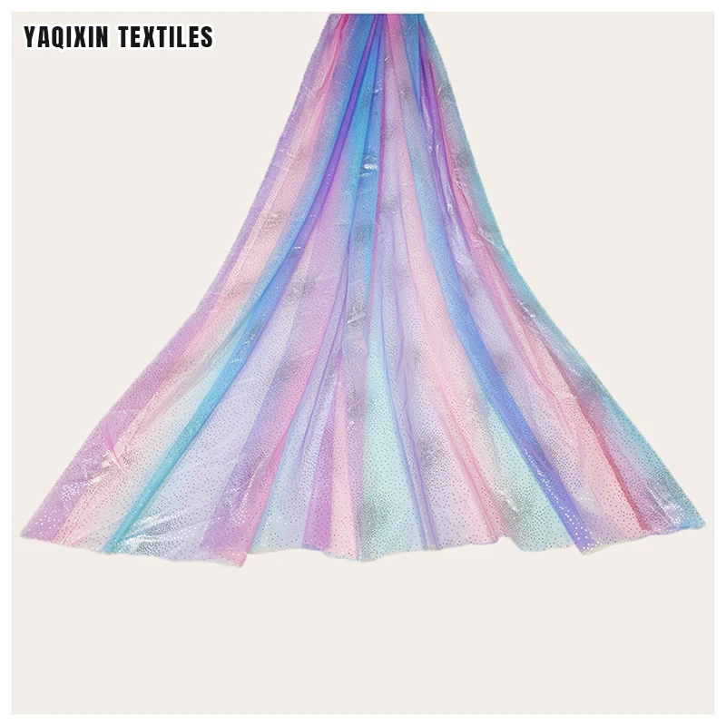 JJ22427-1 Beautiful Home Wedding Party Decoration Fabric Rainbow Print Mesh Polyester Fabric Golden Dot Glitter Tulle 2025 - 图片 3