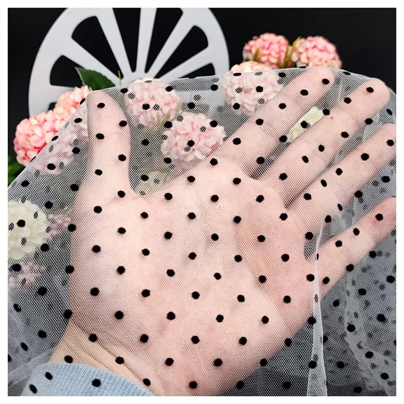 DX161 Flocked Mesh Polka Dot Tulle Lace Net Fabric for Making Wedding Dress - 图片 6