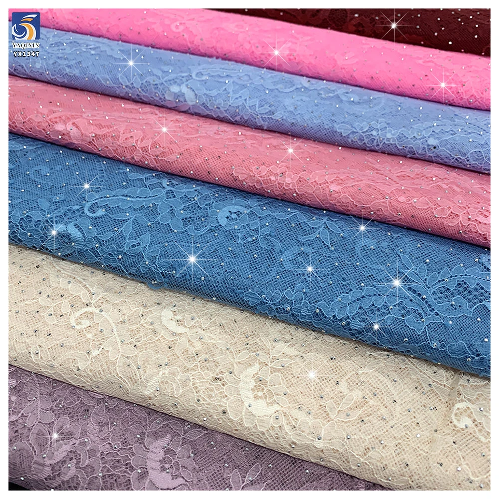 YX1347-1 300*150CM Middle East and UAE Hot-Selling Eyelash Lace Fabric 3D Diamond Embroidered Lace Fabric for Dress