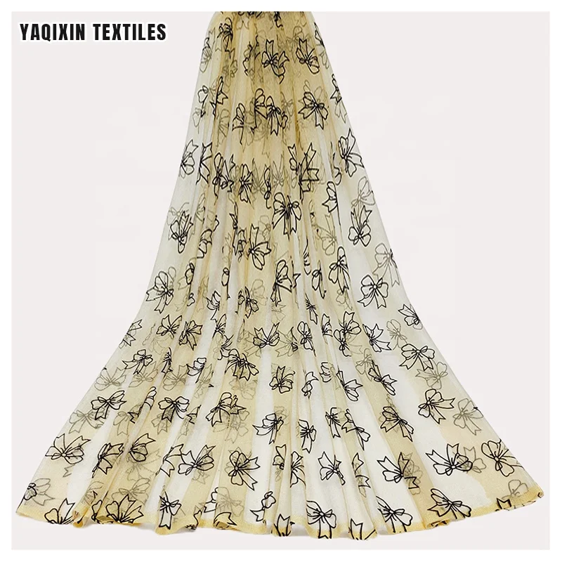 By Yards Custom Bow Flocking Polyester Tulle Mesh Fabric with Glitter Tulle Girl Babay Dress Clothing Fabric Textile - 图片 3