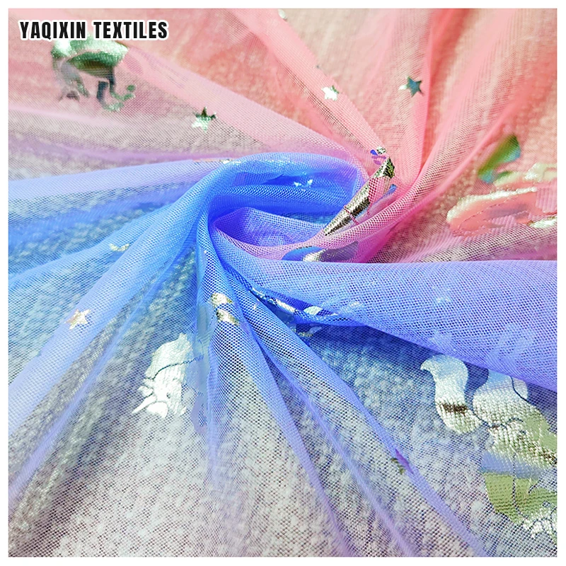 JY2011 China OEM Pink Purple Colorful 100%Nylon Print Fabric Soft Tulle Mesh Digital Print Diy Women Dress Scarf Fabric - 图片 5