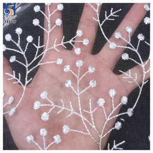 Yx449-2 Ni.Ai High-End Handmade Floral Lace Fabric Embroidery French Lace Wedding Dress Embroidered Aqua Tulle Fabric
