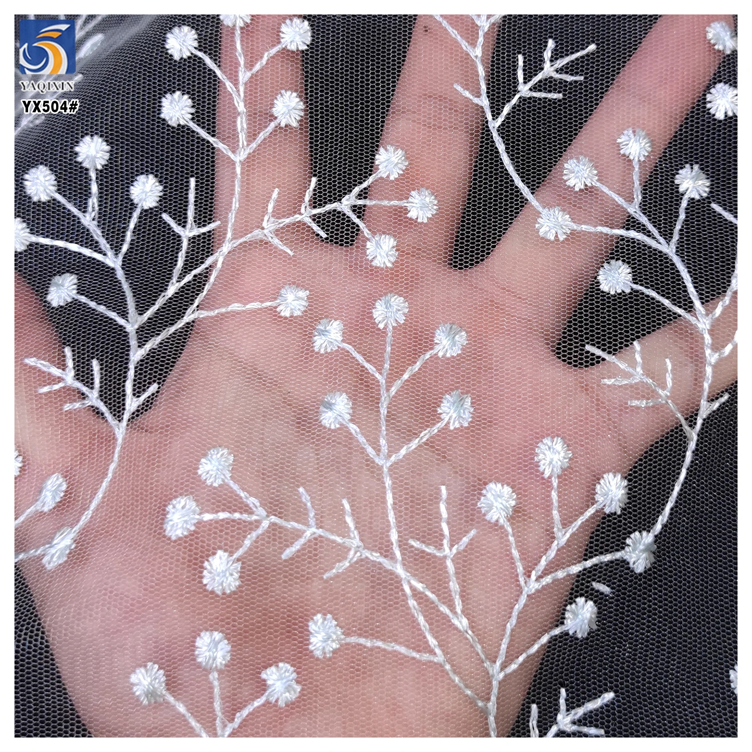 Yx449-2 Ni.Ai High-End Handmade Floral Lace Fabric Embroidery French Lace Wedding Dress Embroidered Aqua Tulle Fabric