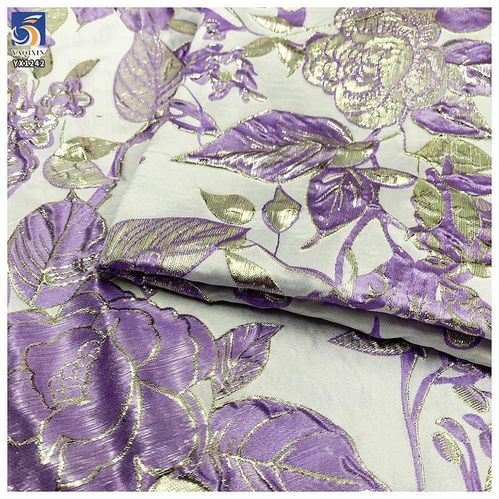 YX1242 High Quality Polyester Purple American Brocade Fabric for Pretty Dress Embossed Yarn-Dyed Brocade Jacquard Fabric - 图片 2