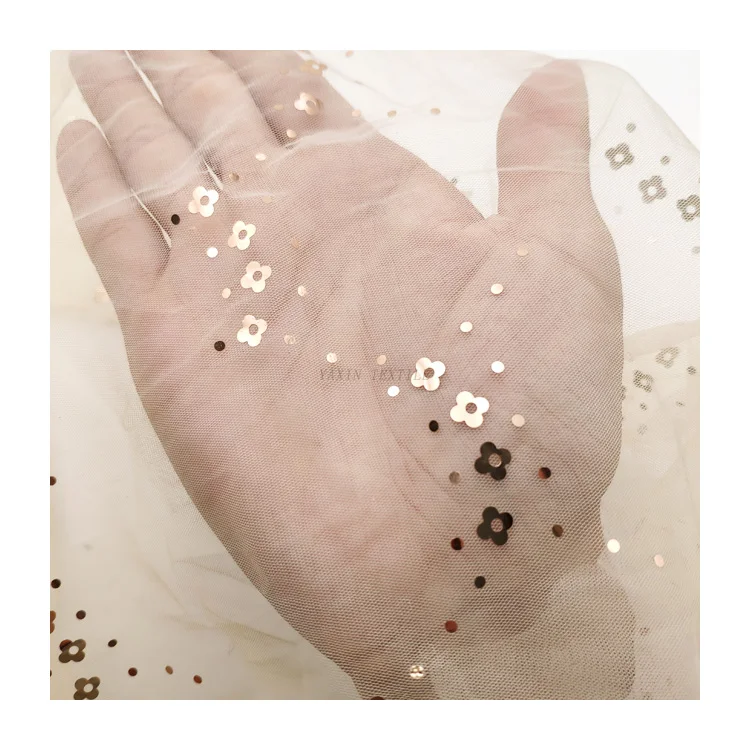 Guangzhou Gold Supplier Tulle 2026 New Arrival Gold Floral Dots Glitter Embroidery Sequin Tulle Mesh Net Fabric - 图片 4