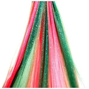 YX2003 2025 Fancy 100% Polyester Christmas Digital Print Tulle Evening Dress Fabric Rainbow Red Green Glitter Mesh Fabric