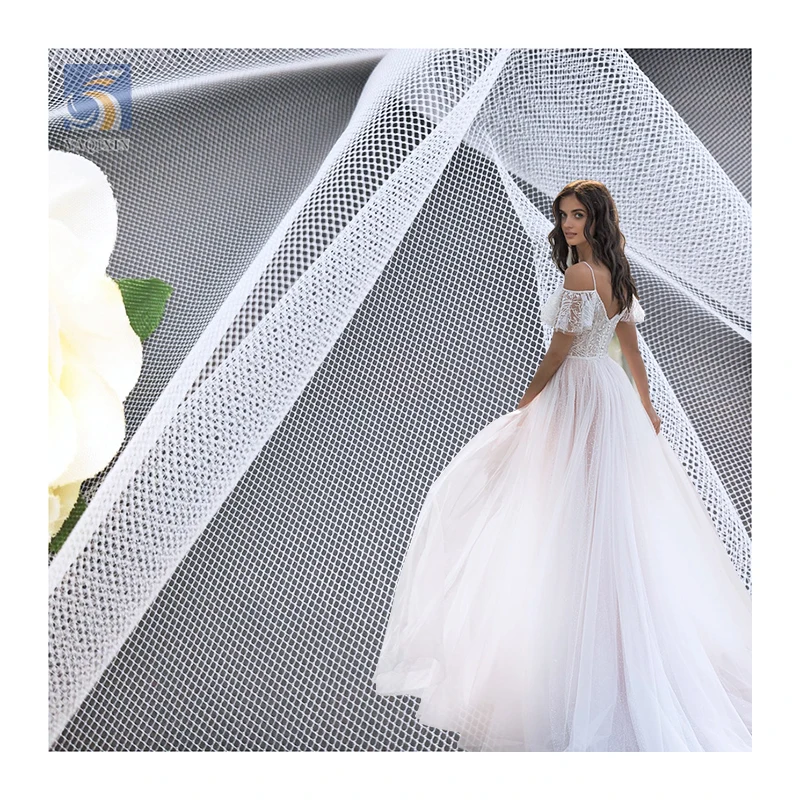 YX2731 ACN Flat Roll American Mesh Tulle Fabric for Wedding 3m Width Polyester Pure White Soft Tulle Fabric - 图片 3