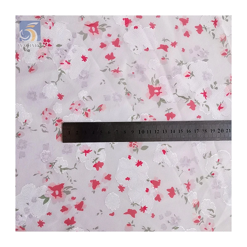 Soft Silky Polyester Chiffon Digital Printed Fabric New Arrival Red Jacquard Floral Fashion Print Skirt Chiffon Fabric - 图片 5