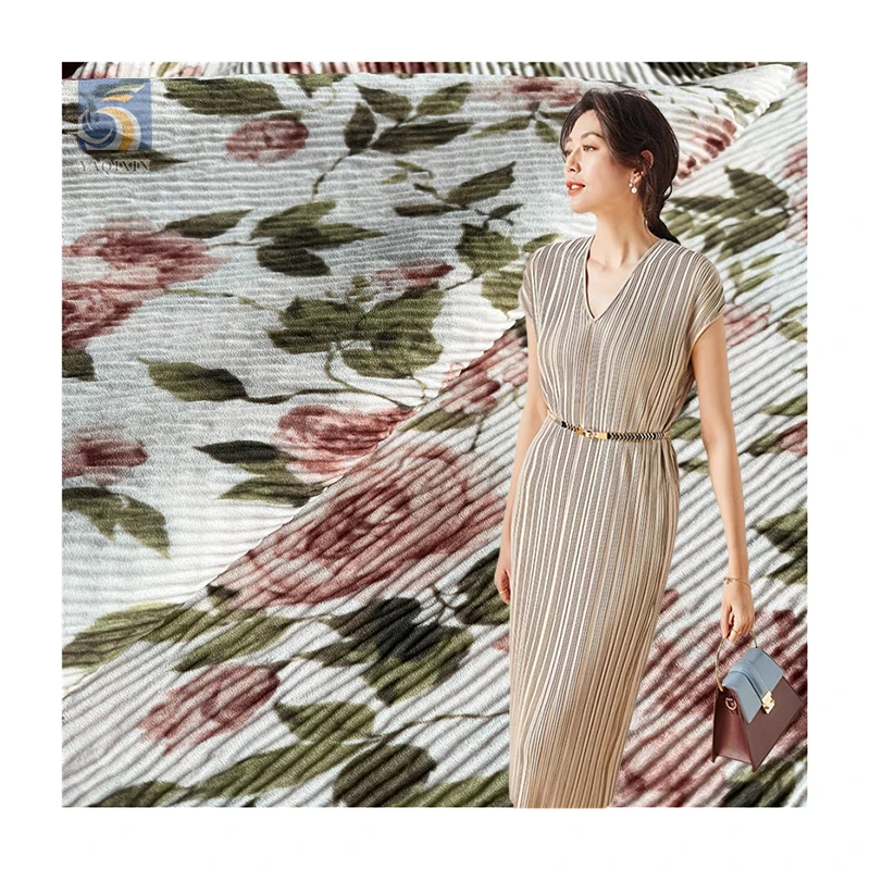 YX2723 Premium Custom Floral Patterns Digital Print Chiffon Fabric Draping Printed Pleated Chiffon Fabric