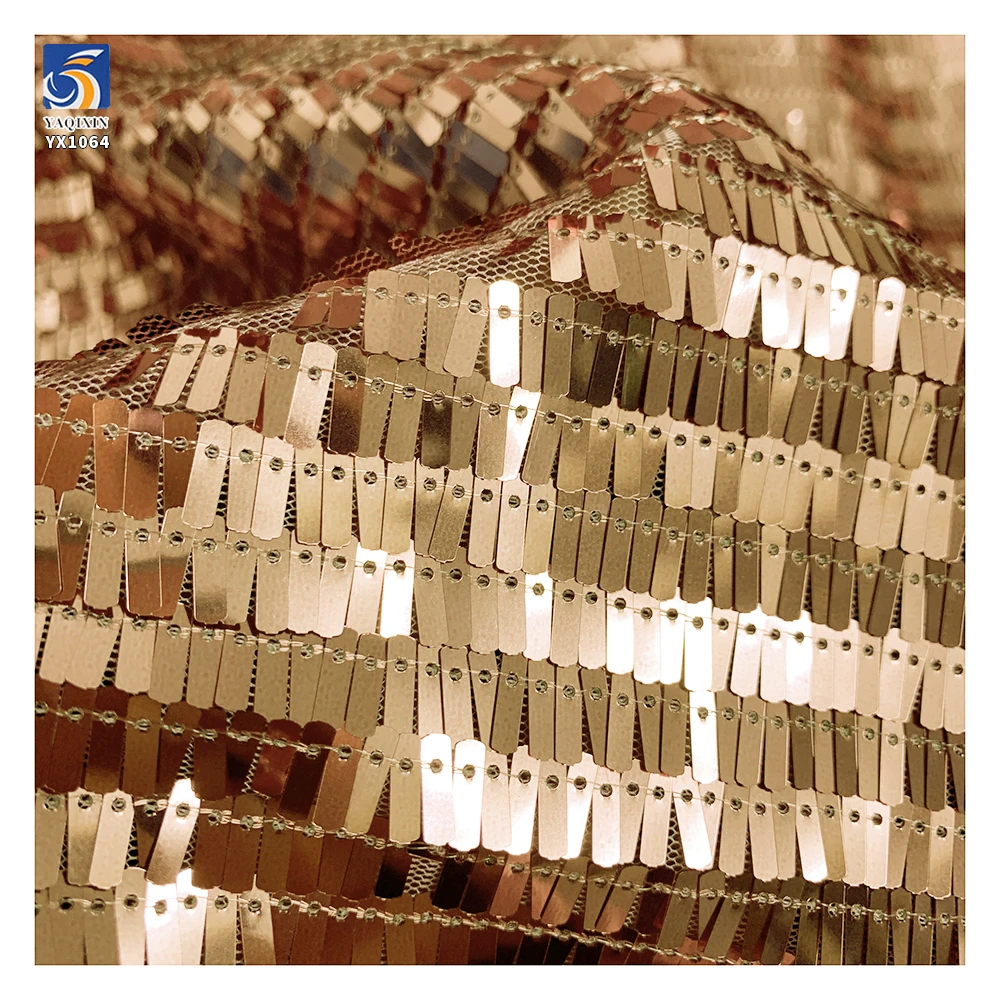 YX1064 3*9mm Size Metallic Glitter Gold Sequins Fabric for Evening Dresses 400gsm Heavy Shiny Sequin Fabric Sales 5 Yards - 图片 3