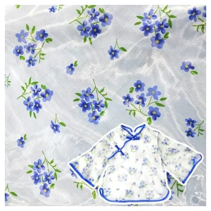 YX2038 Organza Digital Print Fashion Flower for Making Dress Silk Printed Lace Edged Organza Fabric