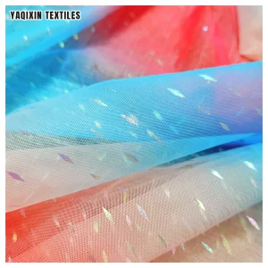 BY22053 Guangzhou Manufacturer Polyester Lining Fabric for Dress Skirt Scarf Textile Rainbow Print Ombre Fabric Mesh Tulle