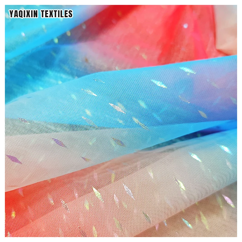 BY22053 Guangzhou Manufacturer Polyester Lining Fabric for Dress Skirt Scarf Textile Rainbow Print Ombre Fabric Mesh Tulle