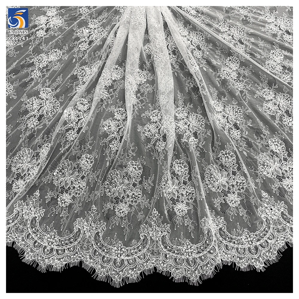 YX1143 300*150CM High Quality Embroidered Silver Pearl Sequins Plywood Eyelash French Lace Fabric for Bride's 15 Yards Wedding - 图片 5