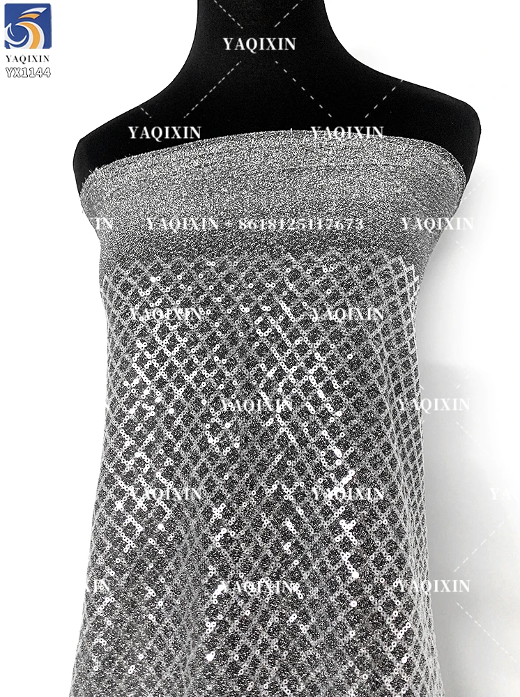 YX1144 Wholesale Polyester Mesh Embroidery Checkered 3mm Thick Sequin Fabric for Dress Wedding Cheap Price Sequin Fabric - 图片 6