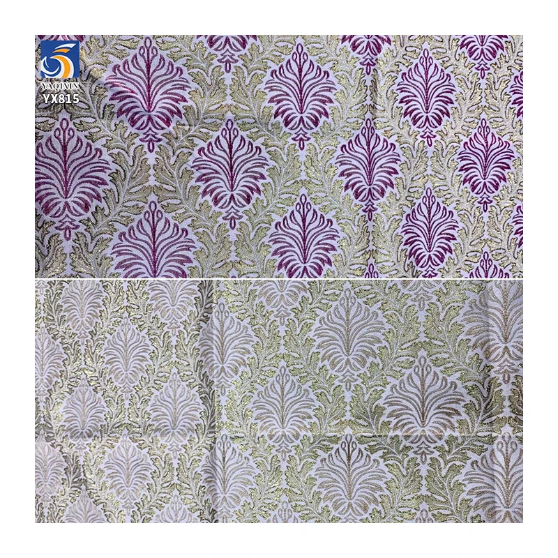YX815 Custom Traditional Design Yarn-Dyed Gold Thread Leaves Jacquard African Nigerian Brocade Damask Fabric for Dress - 图片 4