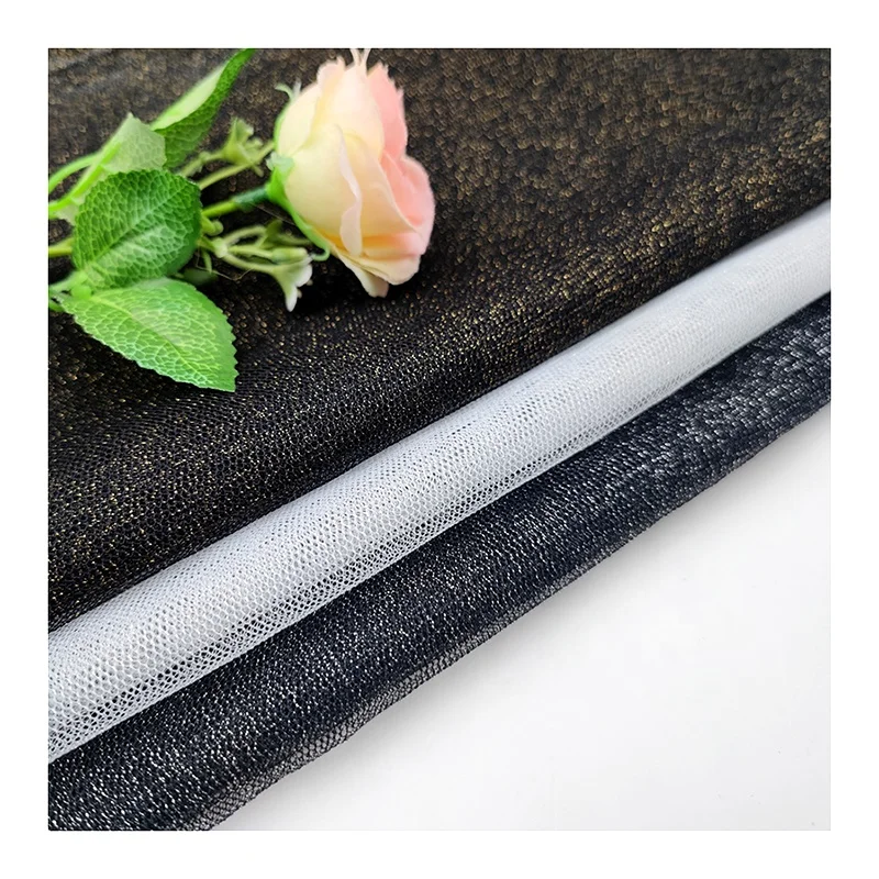 YS-14 Knitted Textile 100% Polyester Mesh Tulle Fabric Gold and Silver Thread Mesh Bridal Tulle Girl Clothing Fabric - 图片 5