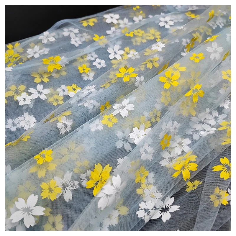 2025 Beautiful Two-Color Plum Floral Pattern Print Tulle Fabric Lace Mesh Fabric for Baby Girl Dress - 图片 4