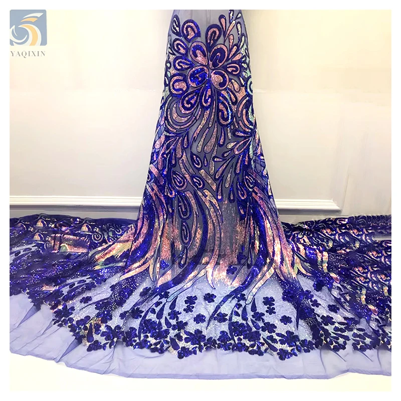 OEM Luxury 2024 African Nigerian Gold Lace Fabric with Big Large Gold Sequin Fabric Dress African Lace Embroidery Fabric - 图片 6