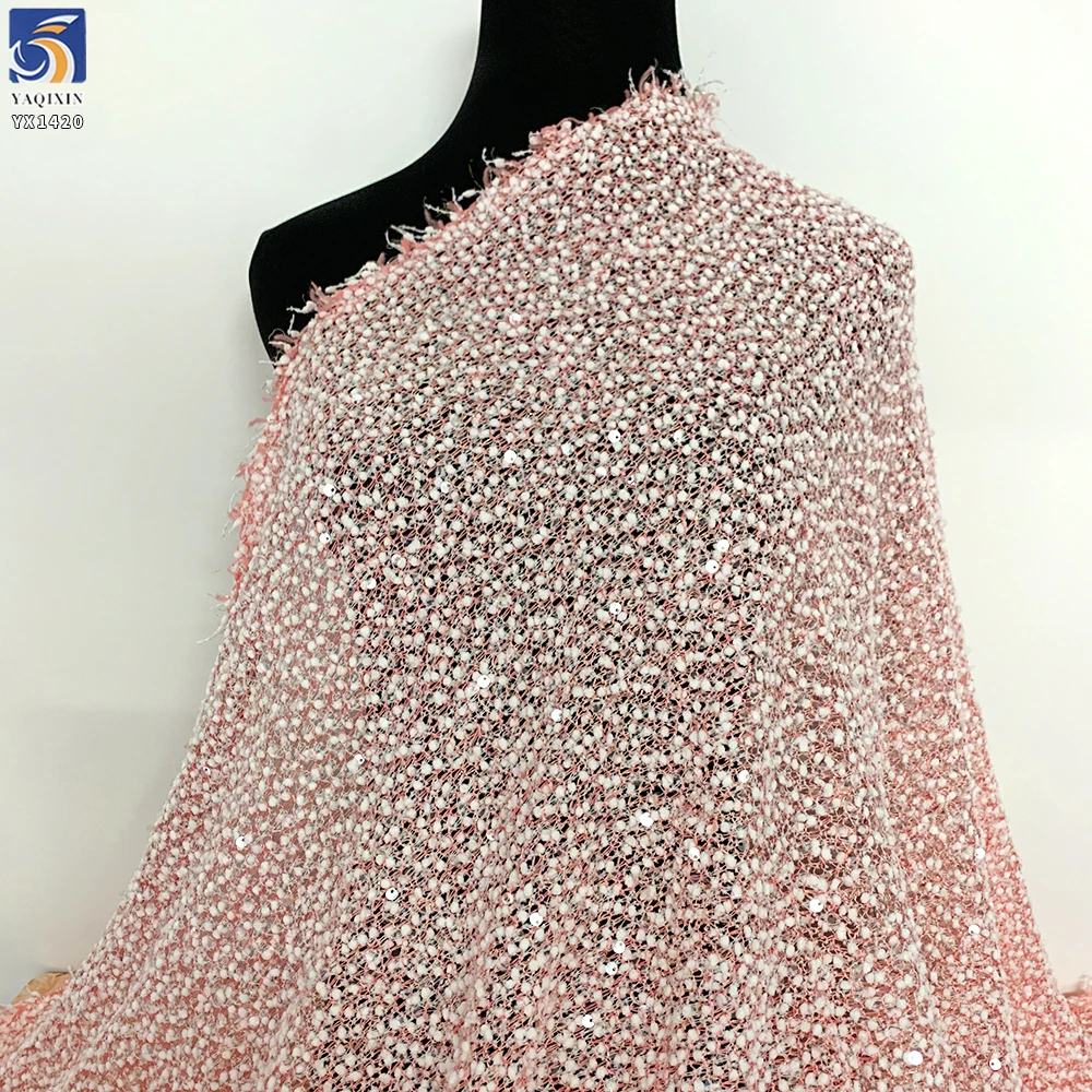 YX1420 Winter 100% Polyester White Pom-Pom Lace Jacquard Fabric With Embroidered 5mm Sequin for Women's Dress - 图片 5