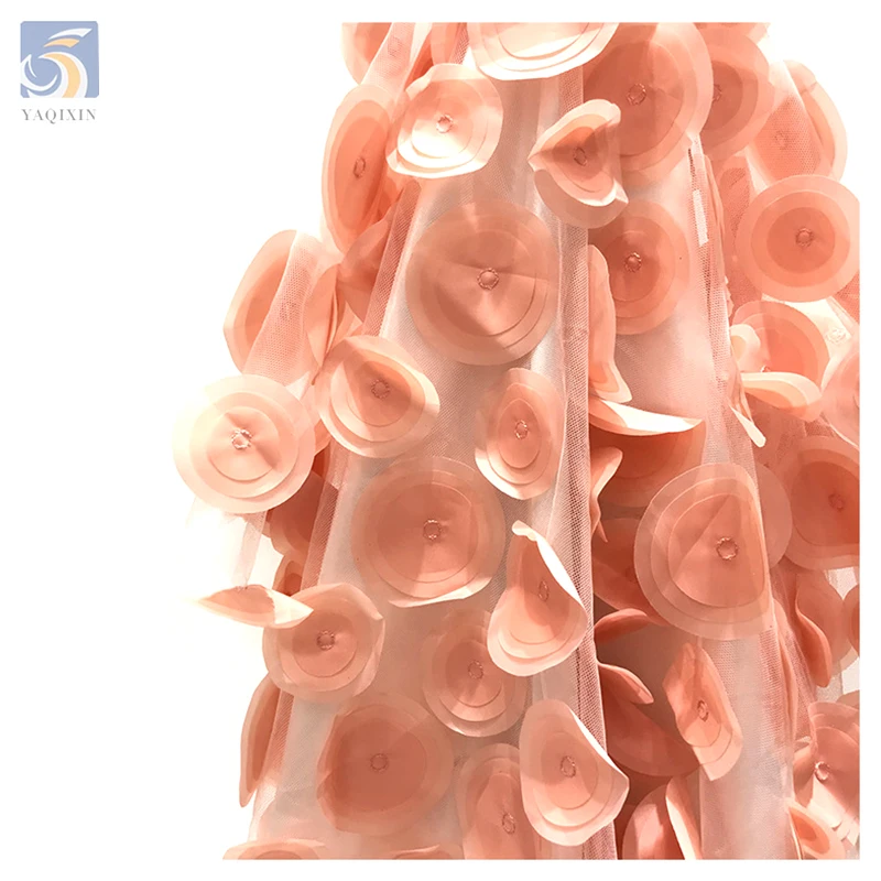 European Laser 3D Circular Polyester Mesh Embroidered Fabric Competitive Price Custom Embroidery Fabric for Wedding - 图片 4