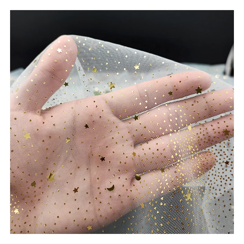 Bling Bling Sparkle Gold Star Moon Glitter Sequins Tulle Lace Fabric Wedding Tulle Dress Fabric Clothing - 图片 6