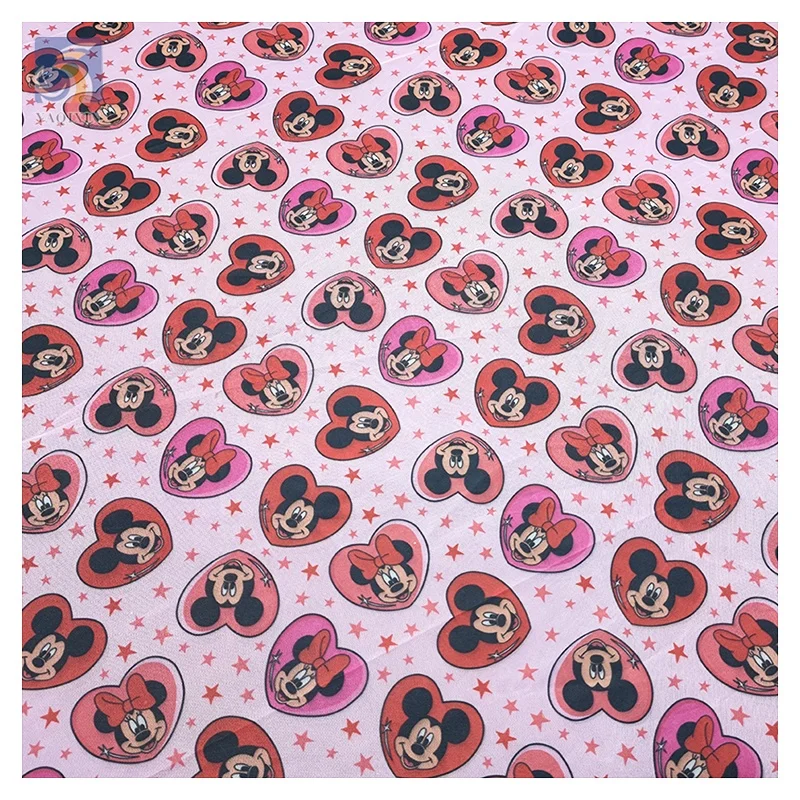 YX2571 Valentine's Day Tulle Fabric Mickey Heart Pattern Polyester Fabric Cartoon Printed Mesh Tulle Fabric for Children - 图片 6