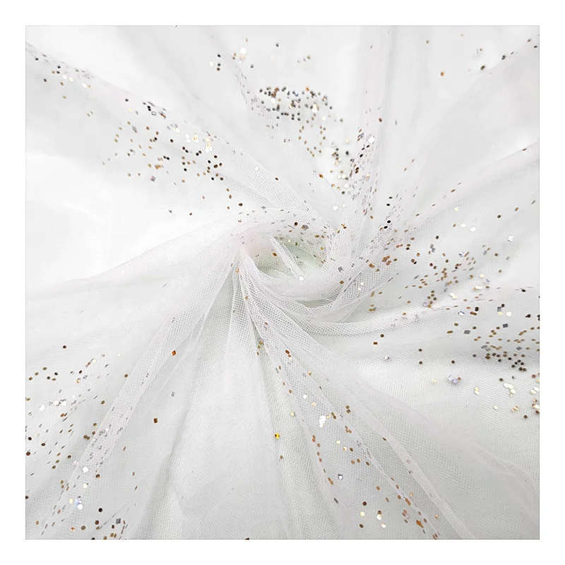 SGT004 Wedding Bridal Tulle Sparkly Golden Custom Sequins Glitter Tulle Fabric for Veil Clothing - 图片 4