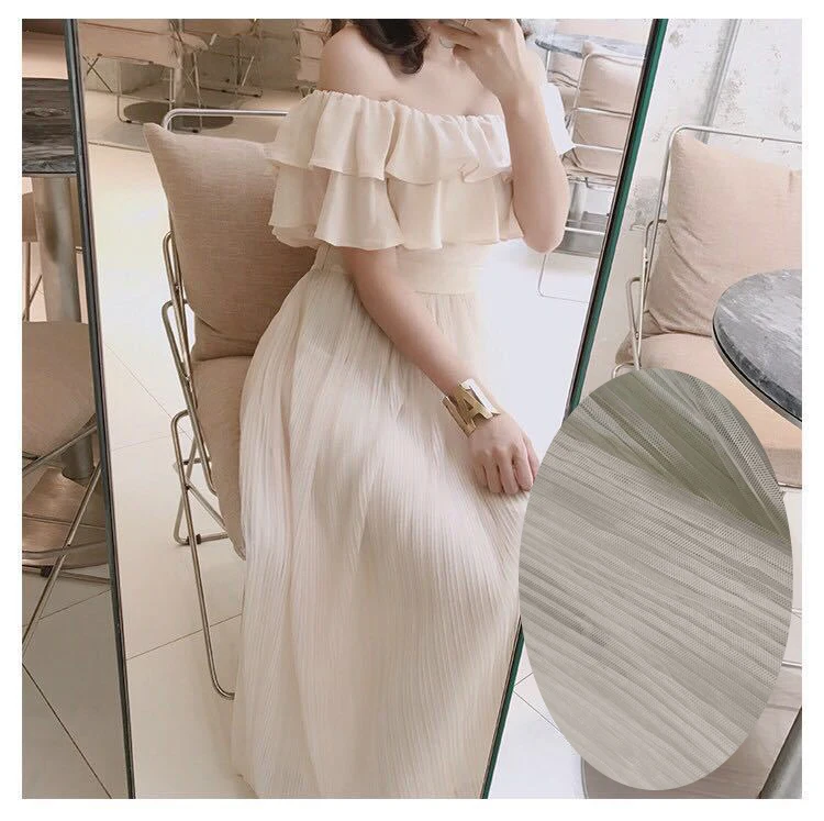 100%Polyester Ivory Pleated Tulle Fabric Crinkle Pleated Crepe Mesh Fabrics - 图片 5