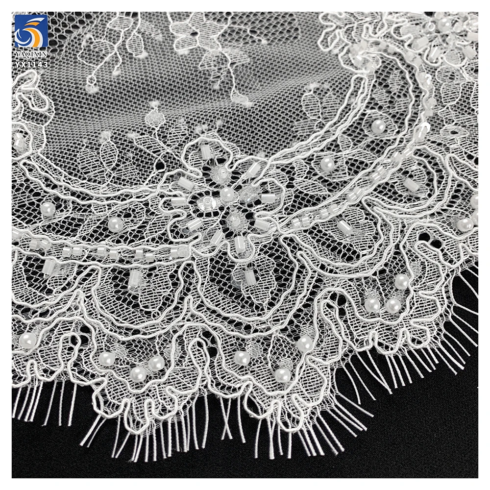 YX1143 300*150CM High Quality Embroidered Silver Pearl Sequins Plywood Eyelash French Lace Fabric for Bride's 15 Yards Wedding - 图片 4