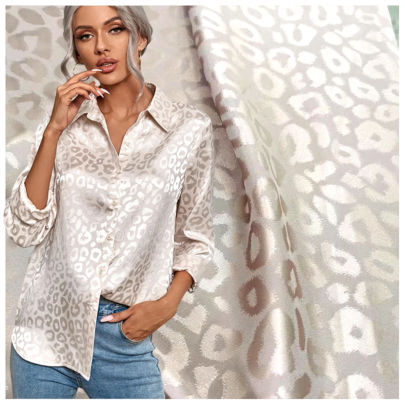 DMF003 Retro Luxury Jacquard Satin Leopard Print Fabric for Clothing - 图片 6