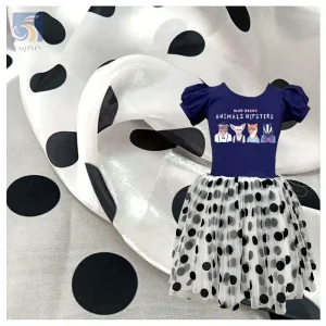 Classic Black 2cm Polka Dot Dress Fabrics Transparent Soft Polyester Liquid Organza Digital Print Fabric for Dress Skirt