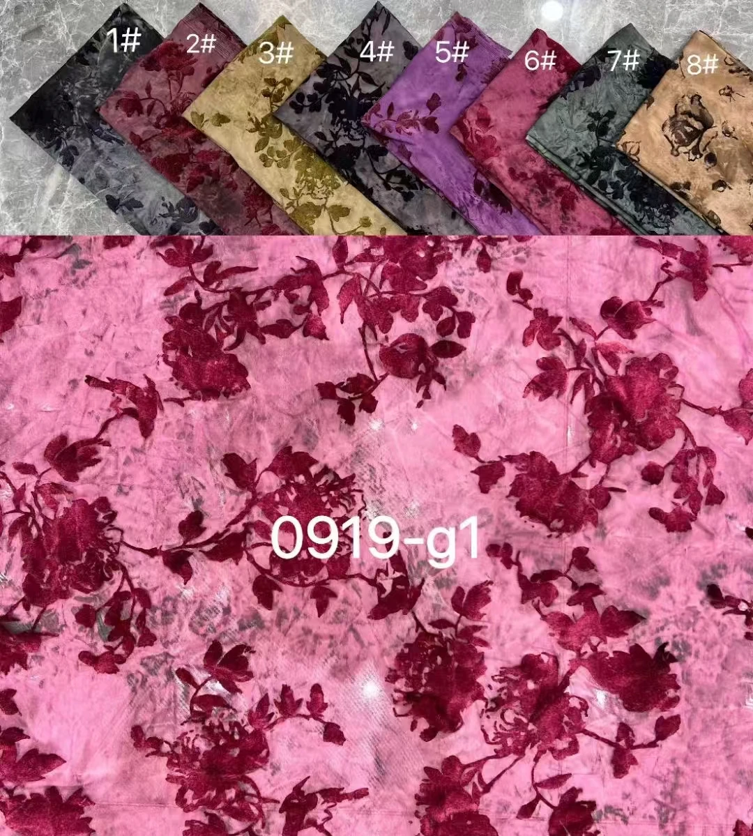 YX634 Latest Design Leopard Print Butterfly Rose Floral Flocked Polyester Fabric Pink Evening Gown Knitted Fabric - 图片 5