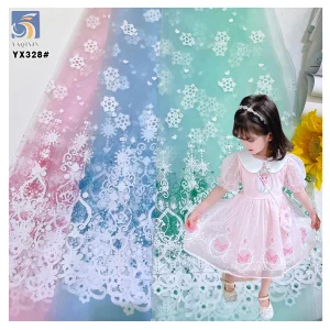 YX328 Custom Glitter Princess Dress Snowflake Tulle Fabric Polyester Snowflake Blue and White Christmas Mesh Fabric