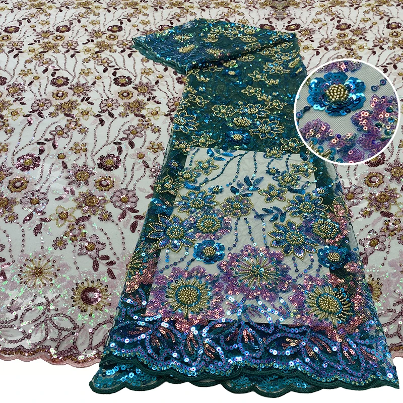 YX2411 Wholesale Luxury Glitter 100%Polvester Mesh Guipure Embroidered Bridal Wedding Party_ace Sequin Africa Fabrics