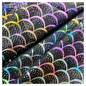 New Material Design Polyester Fish Scale Foil Printed Flash Glitter Tulle Mesh Fabric Colorful Uv Light Luminous Fabric