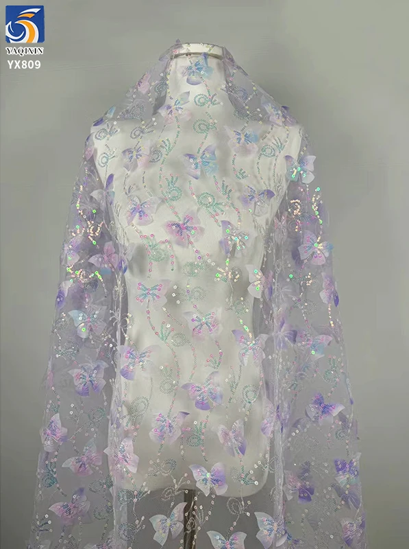 YX809 New Two-color Sequins Embroidery Butterfly Flower 3D Tulle Skirt Children's Fabric 2025 Girls Skirt Tulle Sequins - 图片 5
