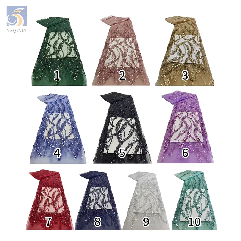 YX2698 2025 New Arrival Golden Supplier Wholesale Lace Fabric Australia Beaded French Sequined Lace Fabric Glitter - 图片 3
