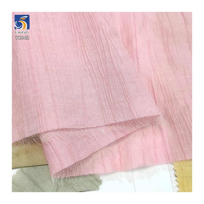 YX842 Silky Soft 100gsm Lightweight Pink Crinkled Chiffon Fabric 80 Cotton 20 Nylon Rayon Crepe Shirt Skirt Fabric - 图片 3