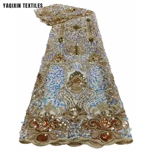 YX2213 Handmade Embroidered Classic Vintage Sequins Nigerian Lace Fabric for Traditional Apparel Dress
