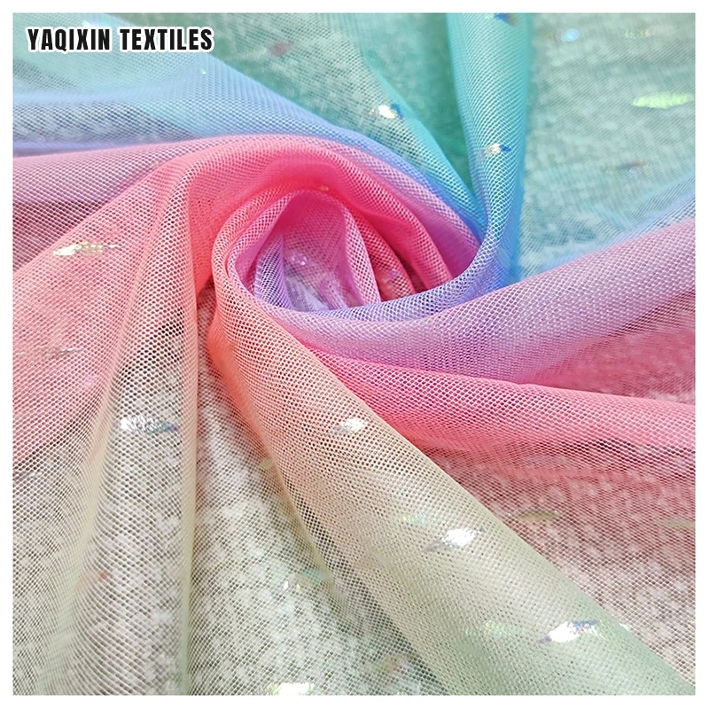 Cheap Price Digital Print Tulle Fabric Wholesale 100%Polyester Rainbow Gradient Ombre Mesh Fabric with Glitter - 图片 6