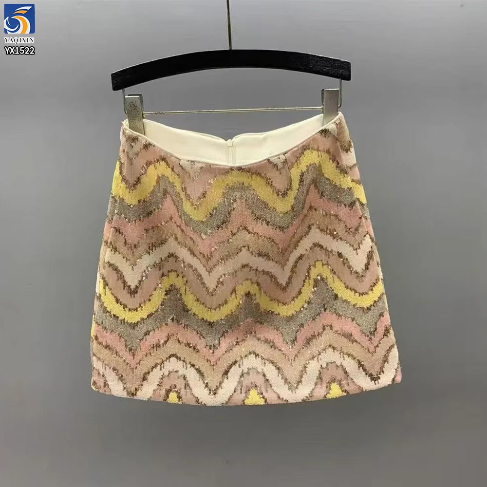 YX1522 220gsm High Shine Multicolor Wave Embroidered Sequin Fabric for Fashion Skirt and Party Dress Trendy Garments - 图片 6