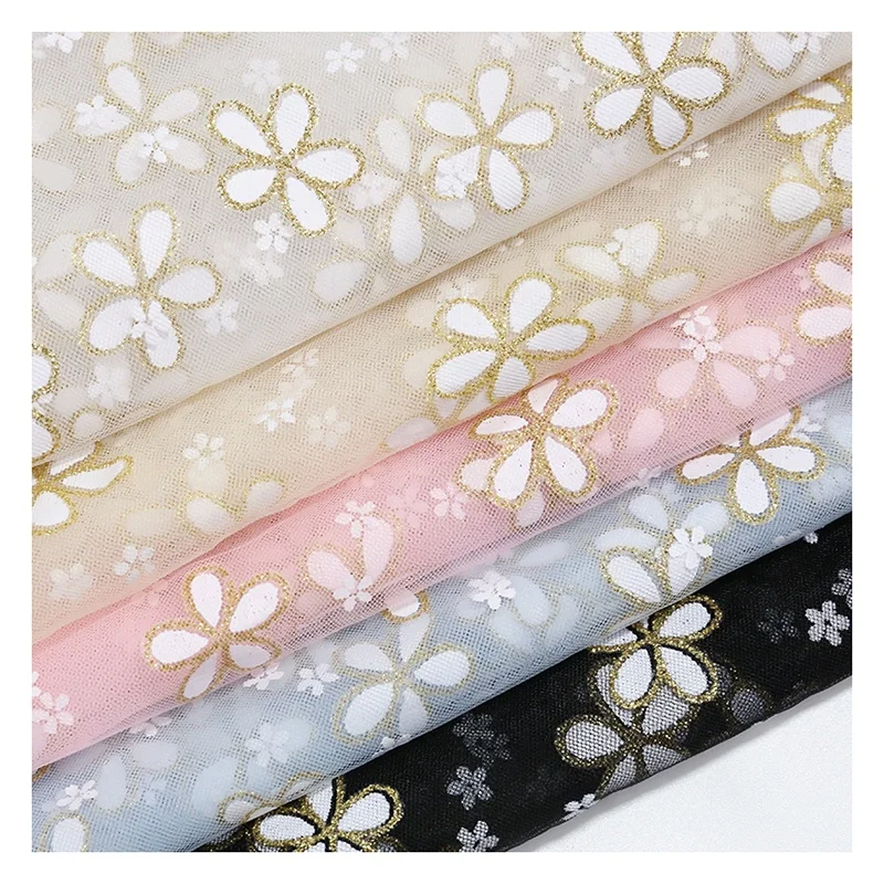 Purple Polyester Tulle Fabric with Glitter Floral Printed Tulle Fabric Baby Tutu Dress Fabric - 图片 4