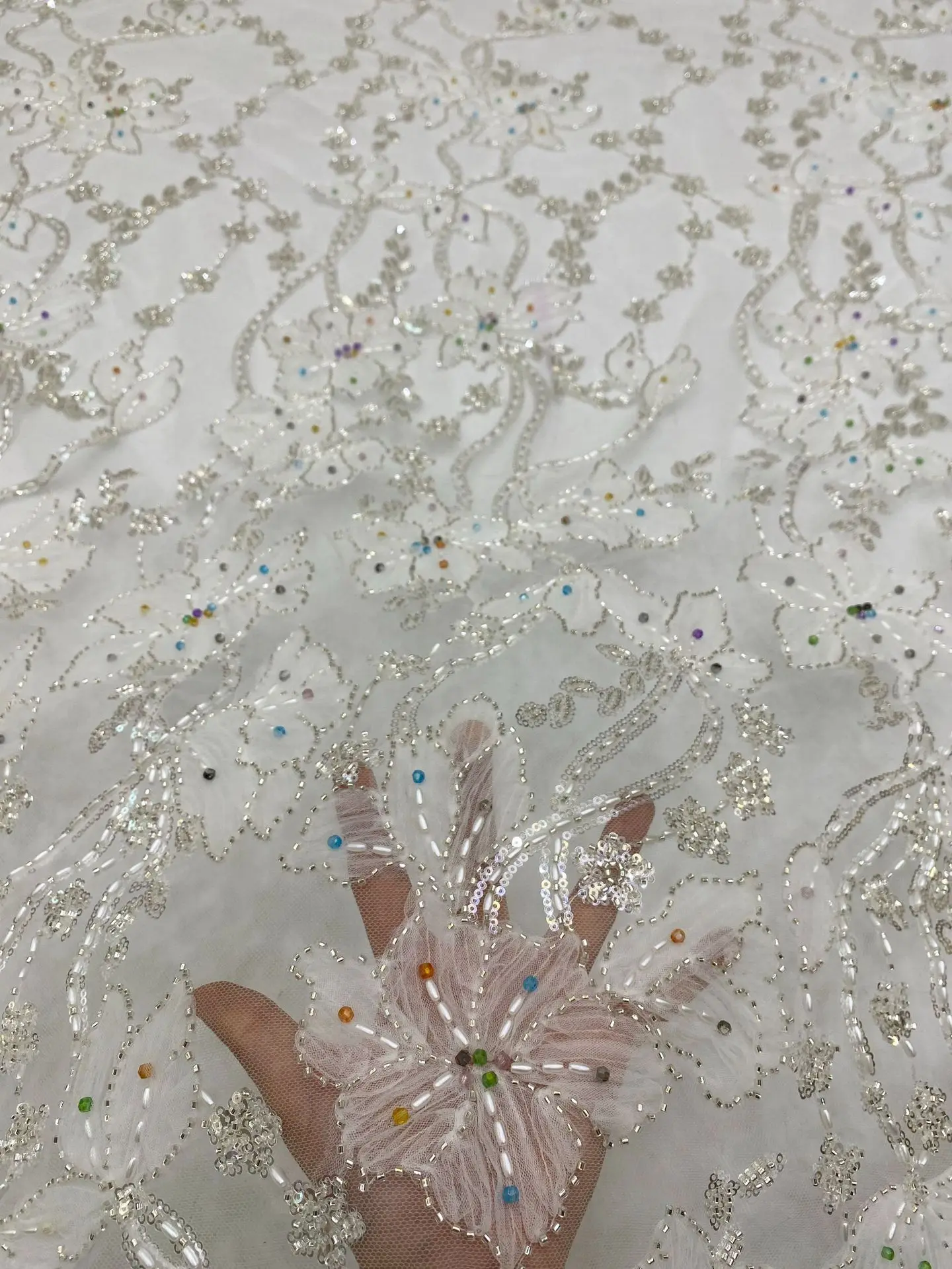 YX486 Garment Accessories Machine-woven Lace Polyester Eco-Friendly Sequins Bridal Wedding Party Worldwide Fabric Lace - 图片 5